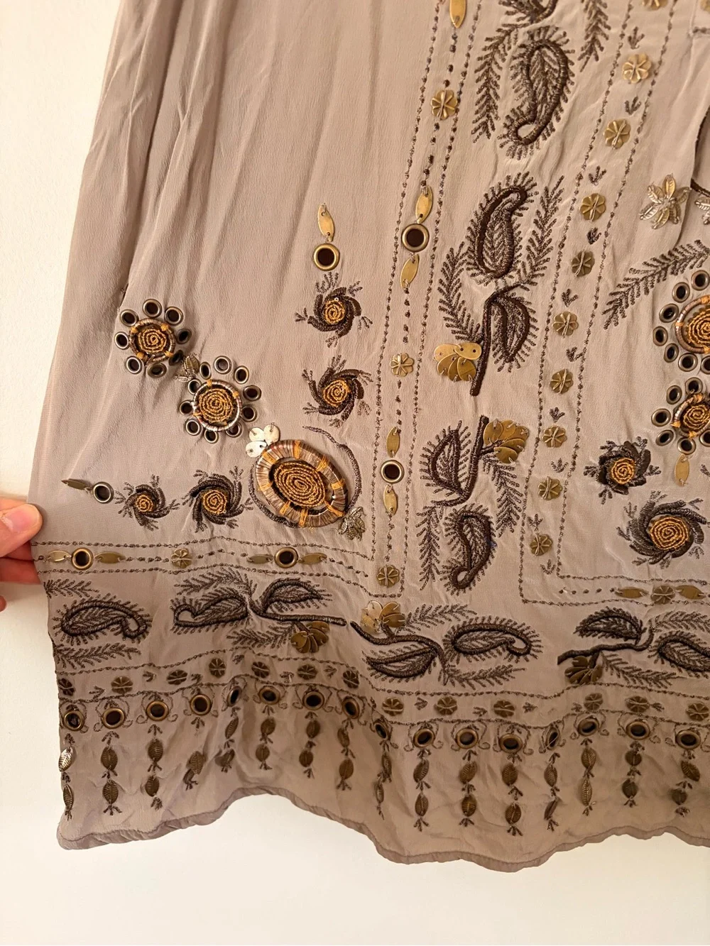 Free People Taupe Beaded Mini Dress